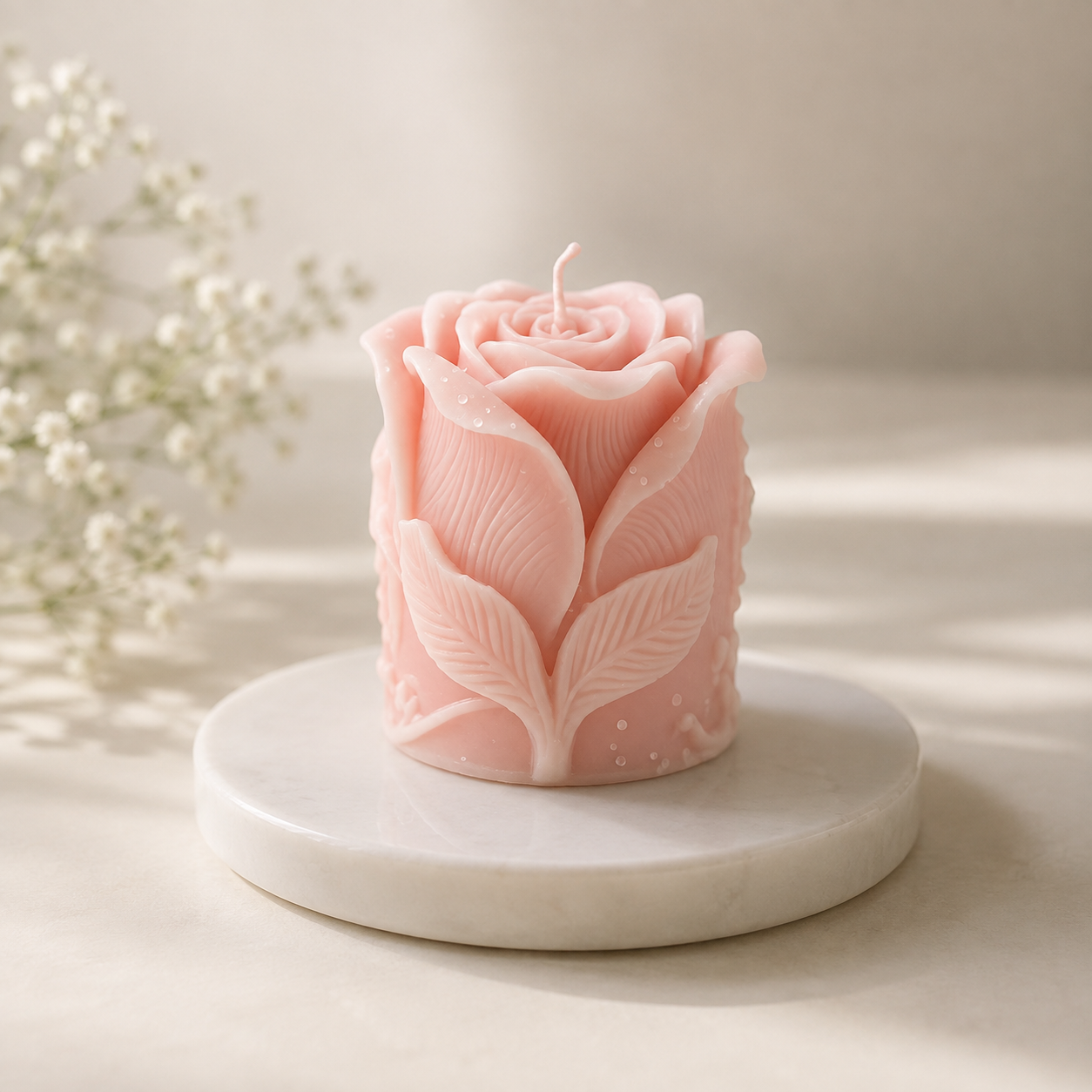 Handcrafted Rose Bud Soy Wax Pillar Candle