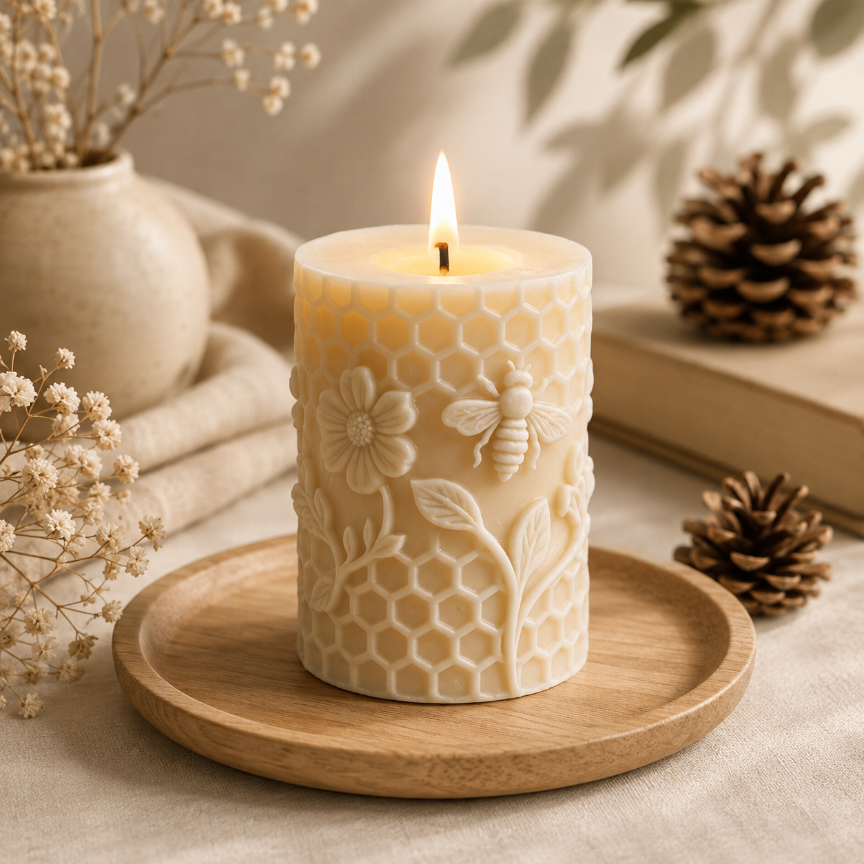 Honeycomb Bee Embossed Soy Wax Candle